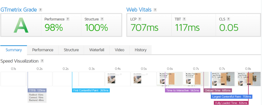 GTmetrix Speed test Kinsta Hosting
