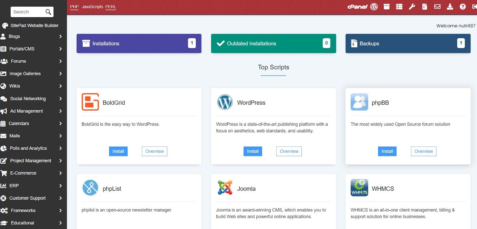 Softaclous installer inmotion hosting