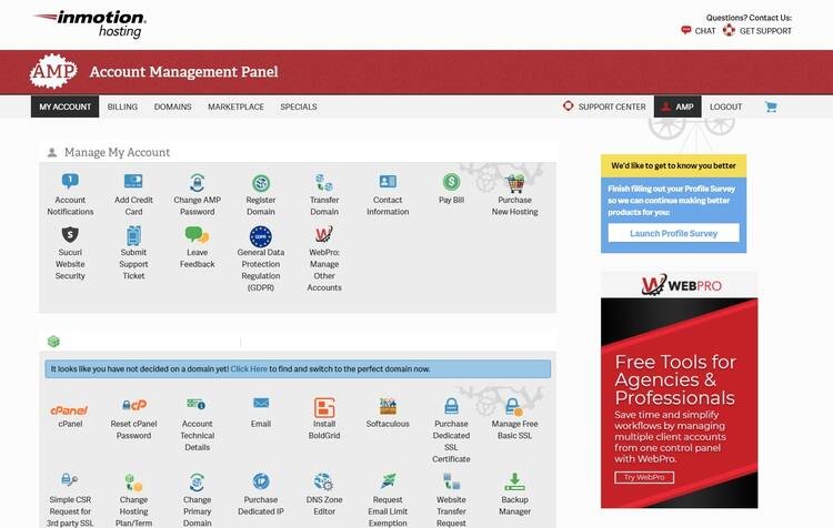 Account management control panel
