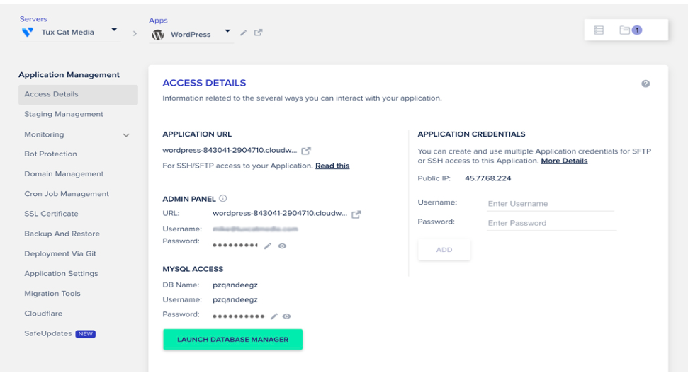control panel cloudways