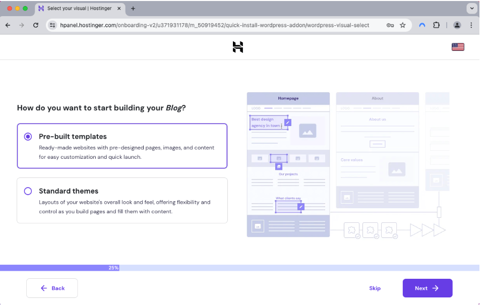 wordpress website create with hostinger