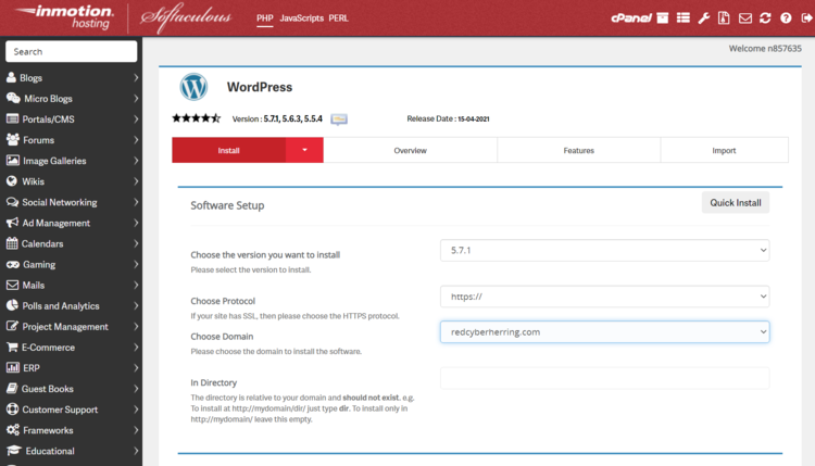 Wordpress Installed inmotion hosting