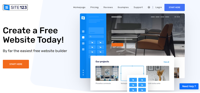 Site123 Review template home page