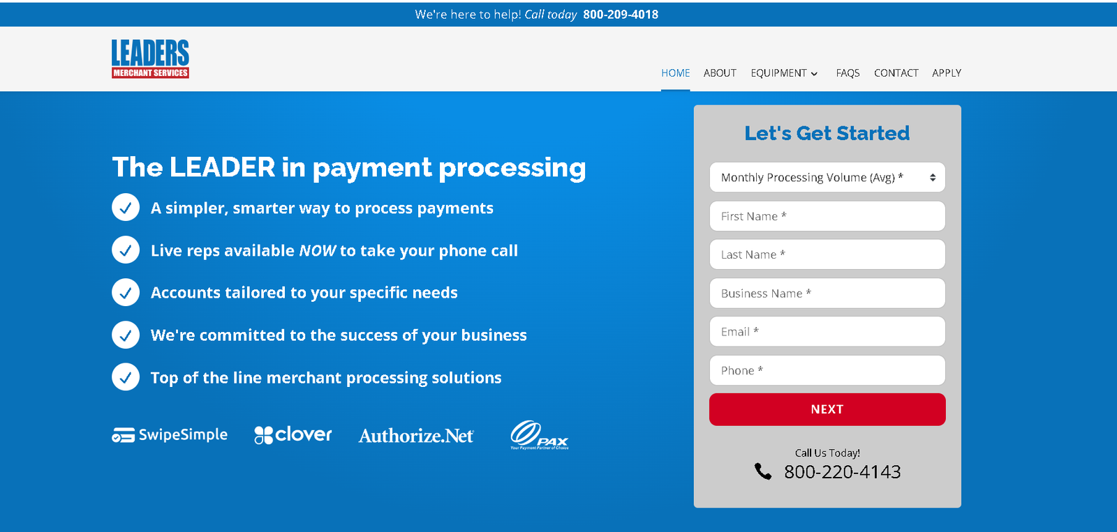 leader merchant service review home page