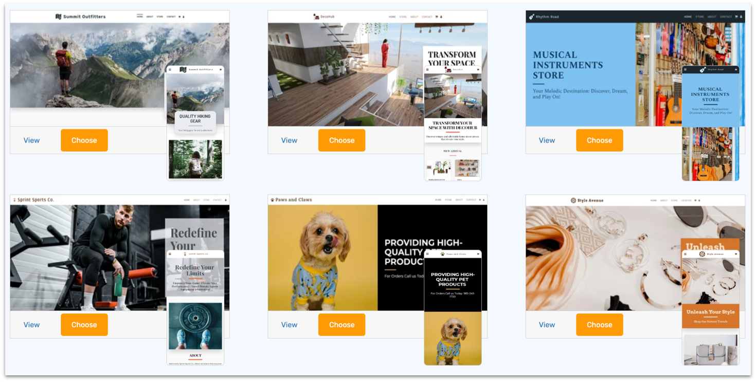 Site123 template feature