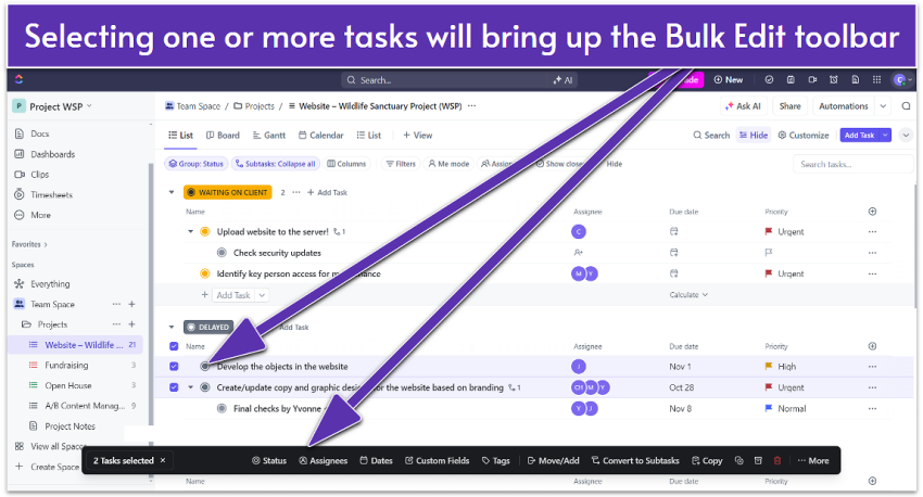 Bulk Action Toolbar