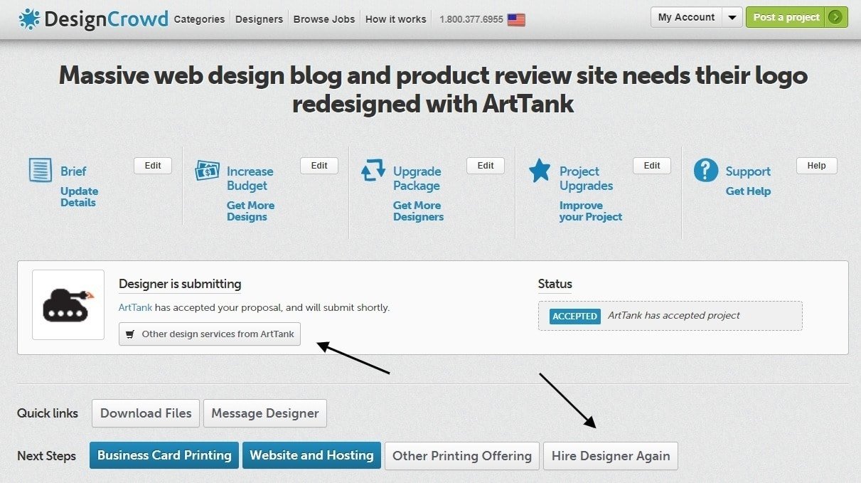 DesignCrowd’s buttons make rehiring simple