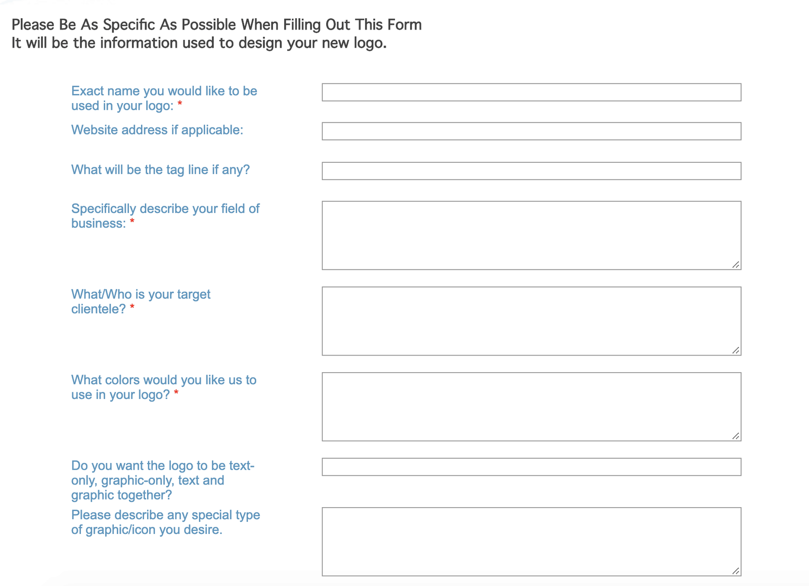 form for design your new logo