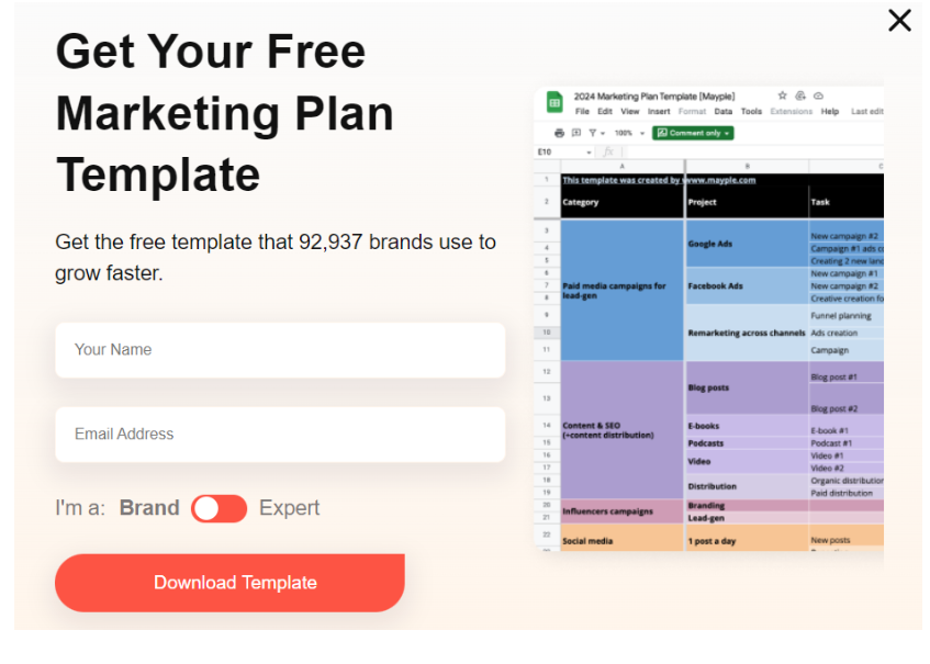get your free marketing plan template
