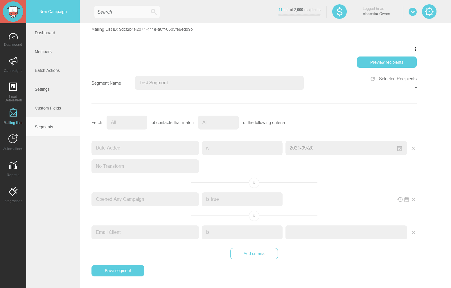 easy to create segment