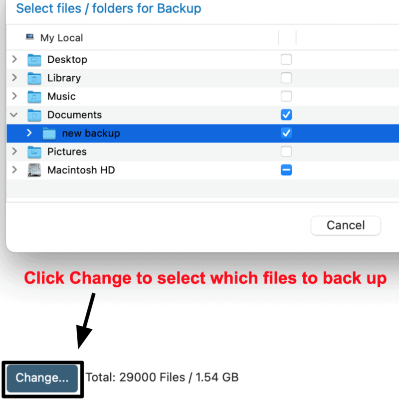 select folder for backup